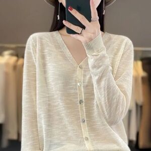 NWT Kismet mother of pearl button sheer vneck offwhite cardigan Size XS